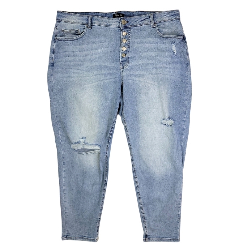 Stitch Star Womens Distressed Faded Light Wash‎ Button Fly Jeans Size 20